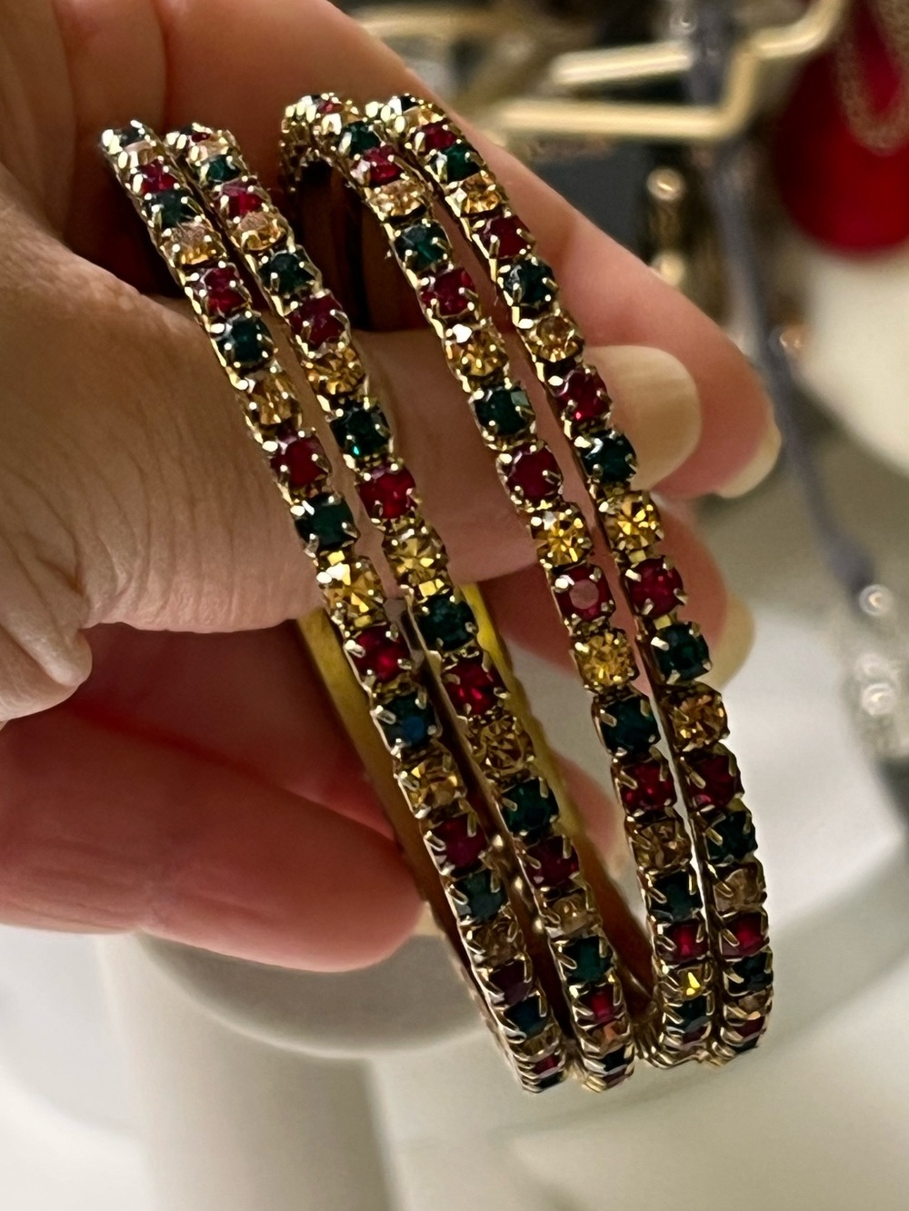 Multicolor Rhinestone Stretch Bangle Bracelet Set - Picture 2 of 5